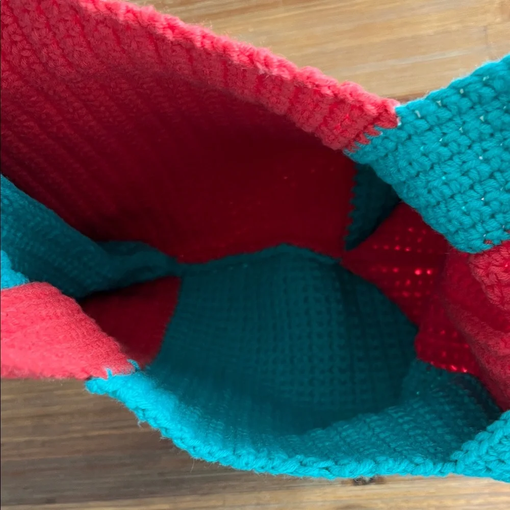 100% Hand Made Crochet Coral Teal Mini Bag
